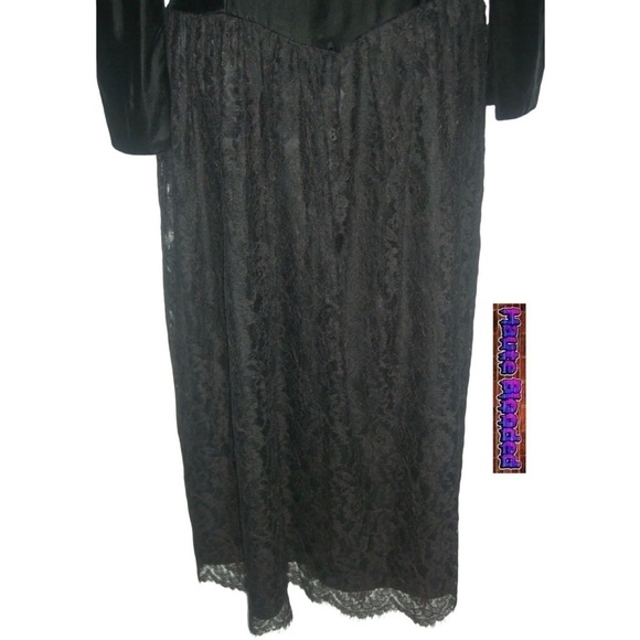 Jessica McClintock Vintage 80s Black Wedding Dress Oxblood Lace Silk Velvet Goth - Picture 8 of 13